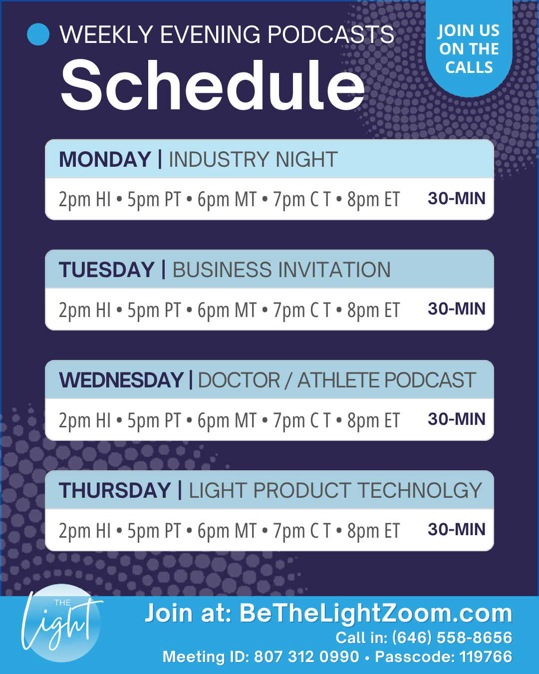 Weekly night podcast schedule
